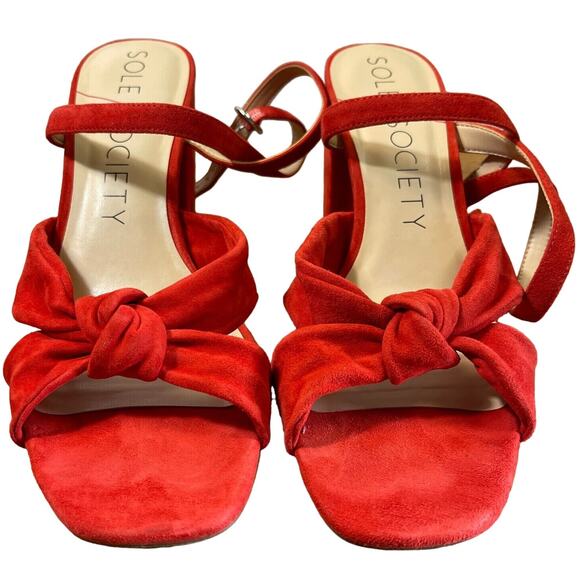 Sole Society Joanan Red Suede Strappy Block Heel Sandals Women’s Size 9M / 40 - Picture 1 of 11